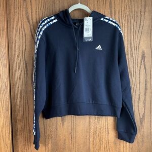 NWT adidas women’s animal print striped navy blue sport hooded sweatshirt size L